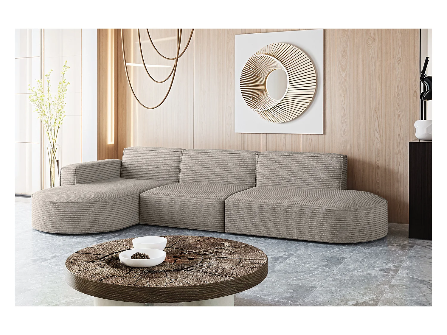 Canapé d'angle Modena en L, tissu Poso, marron clair, gauche