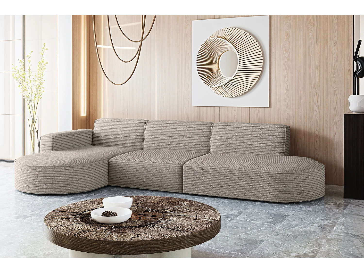 Canapé d'angle Modena en L, tissu Poso, marron clair, gauche