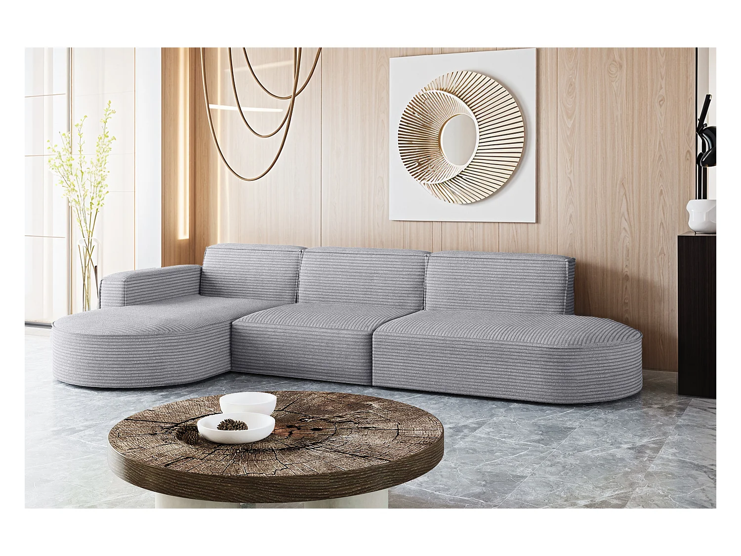 Canapé d'angle Modena en L, tissu Poso, gris clair, gauche