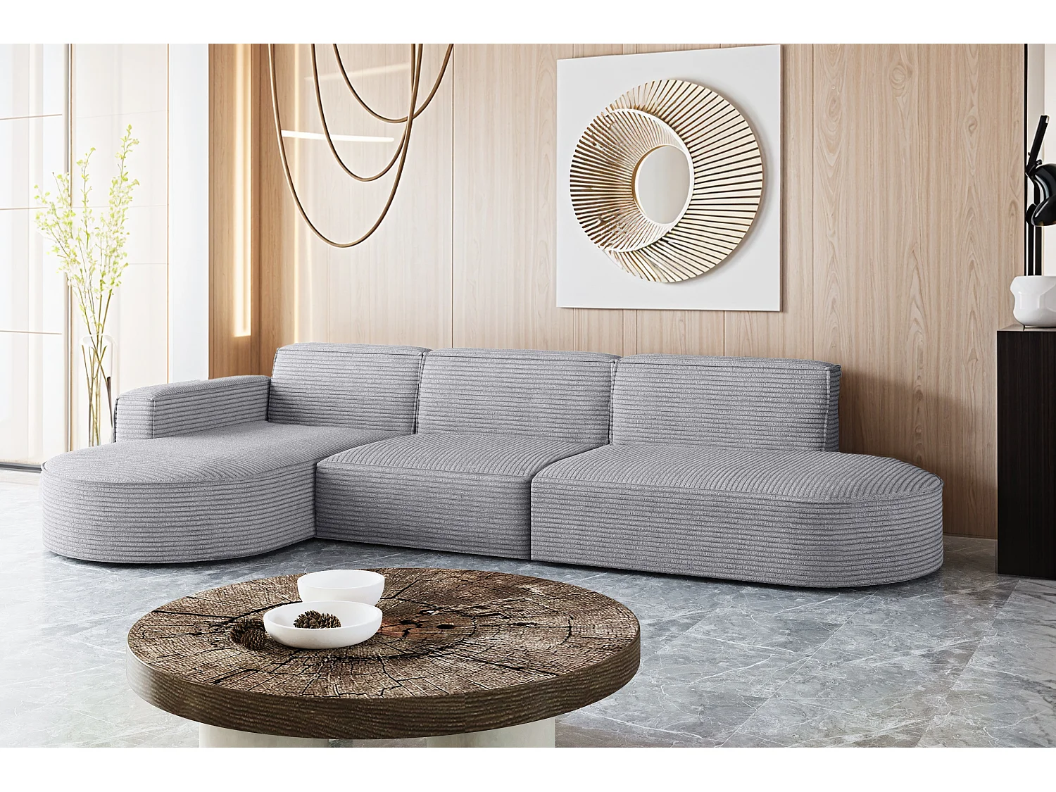 Canapé d'angle Modena en L, tissu Poso, gris clair, gauche