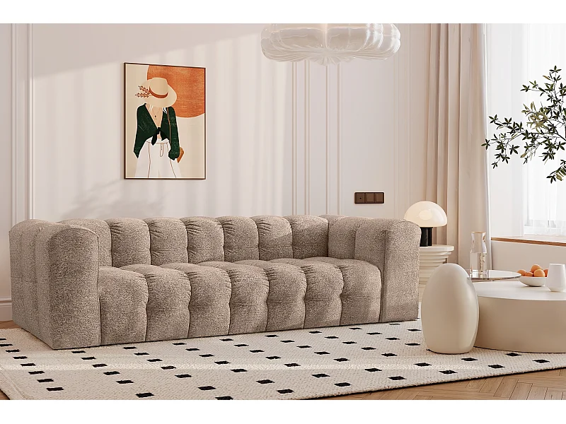 Sofa 4-Sitzer, Komfort Couch BALOO, stoff Schenille & Bouclé, Dunkelbeige