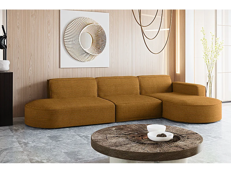 Ecksofa, Modena L-Form, Stoff Poso, Senffarbe, Rechts