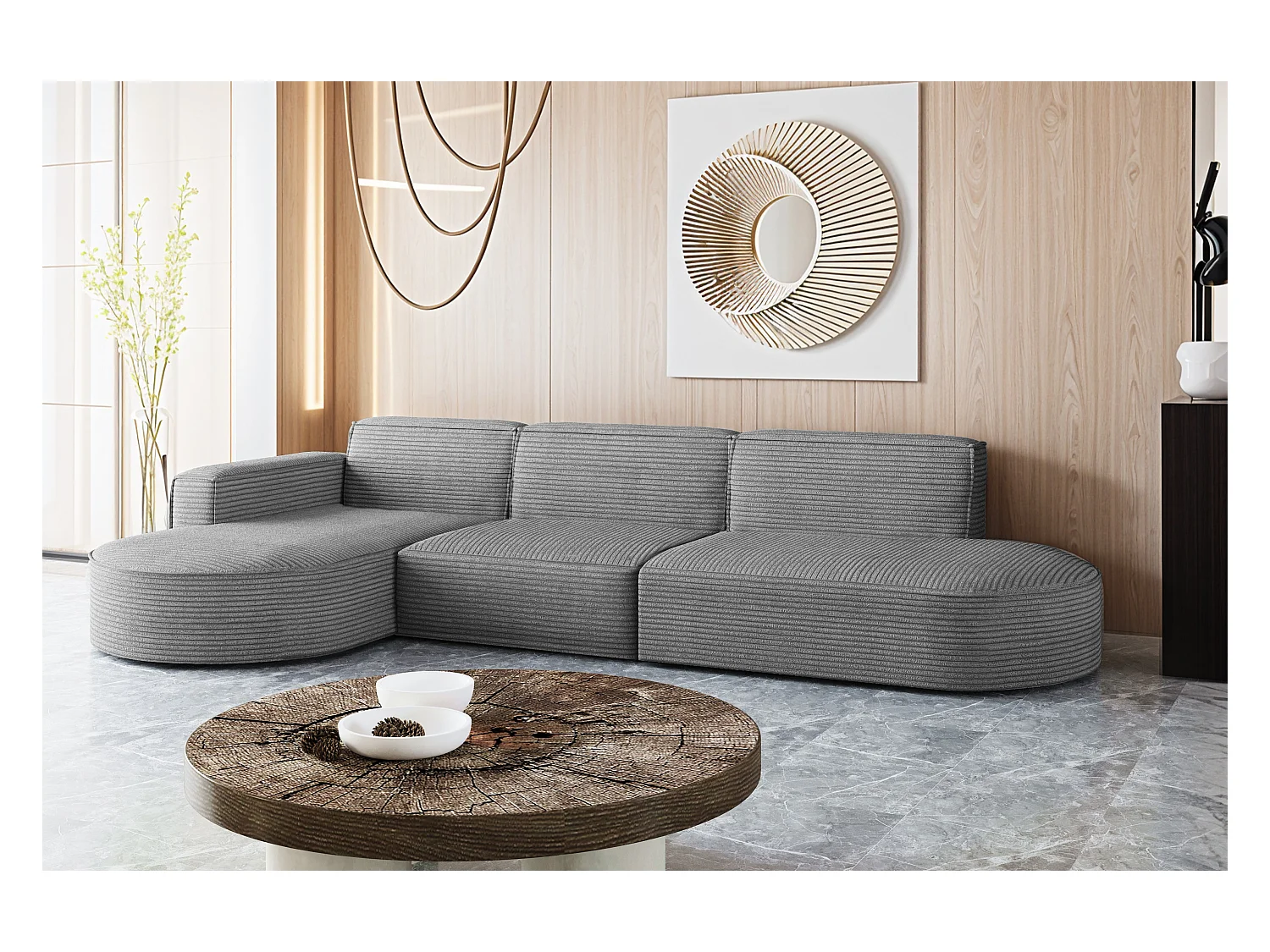 Canapé d'angle Modena en L, tissu Poso, gris, gauche