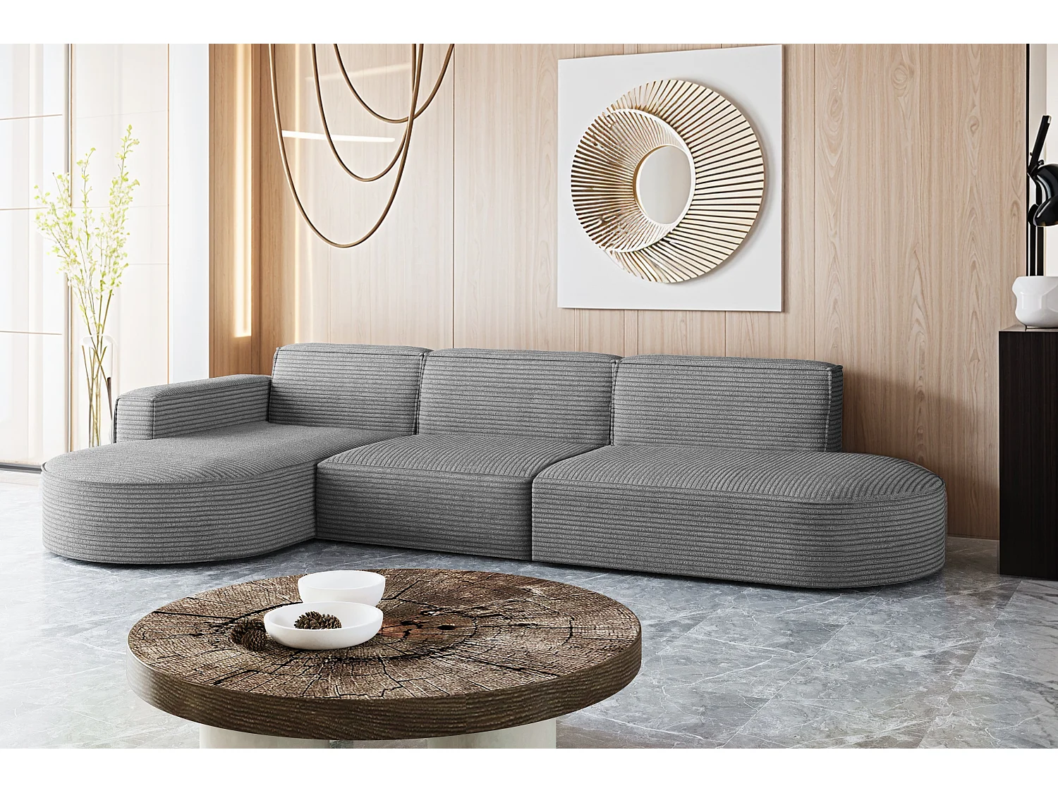 Canapé d'angle Modena en L, tissu Poso, gris, gauche