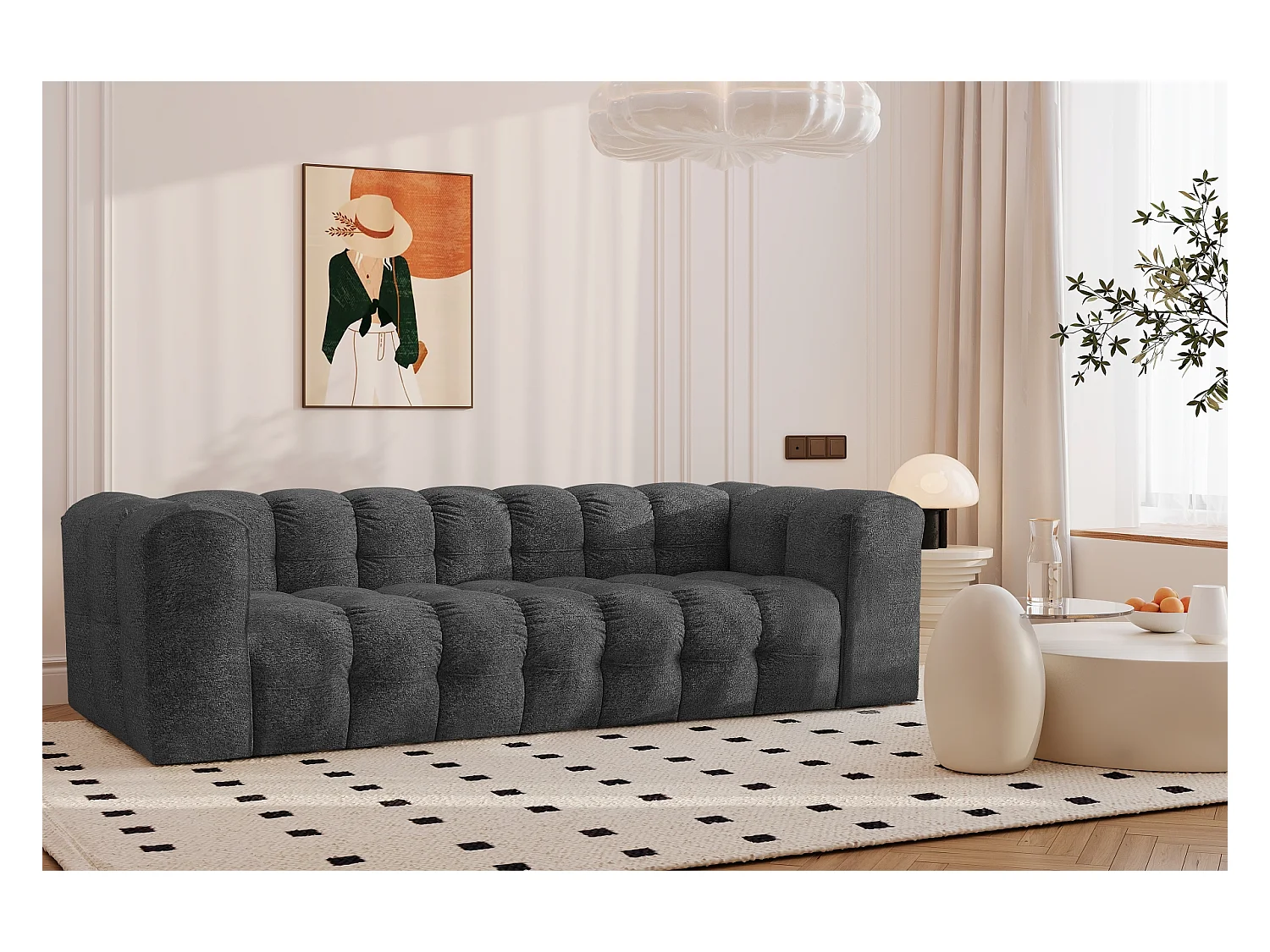 Sofa 4-Sitzer, Komfort Couch BALOO, stoff Schenille & Bouclé, Graphit
