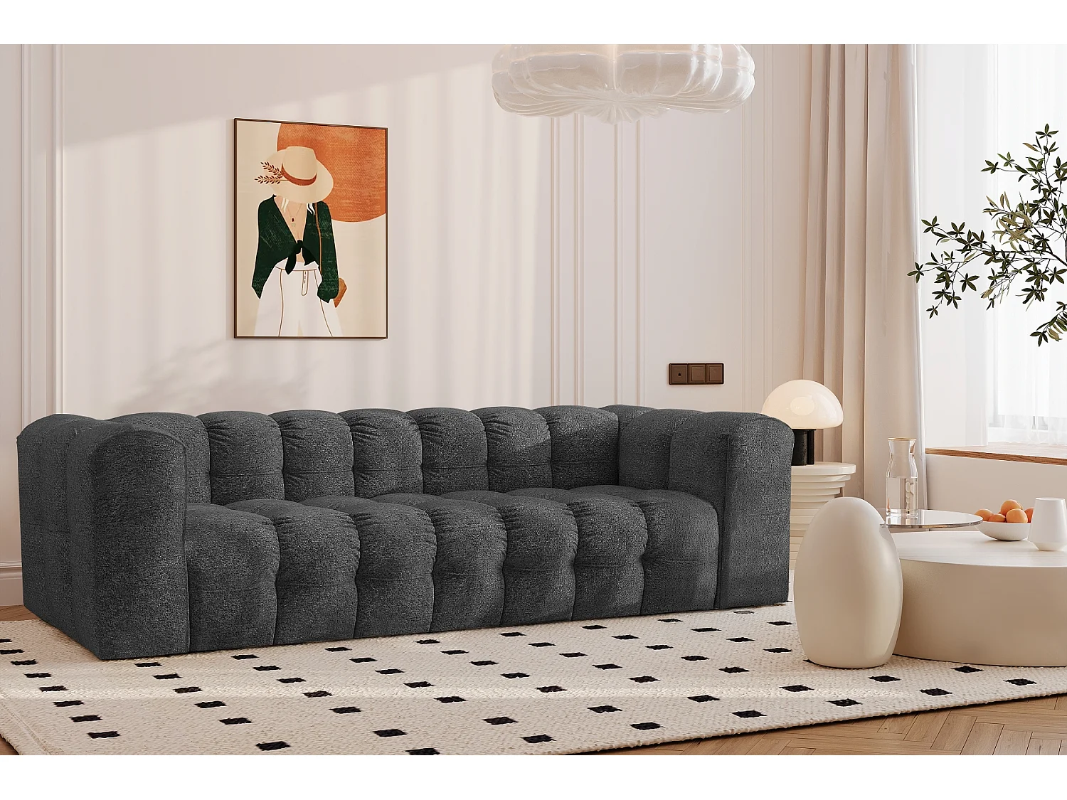 Sofa 4-Sitzer, Komfort Couch BALOO, stoff Schenille & Bouclé, Graphit