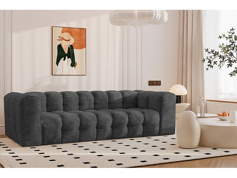 Sofa 4-Sitzer, Komfort Couch BALOO, stoff Schenille & Bouclé, Graphit