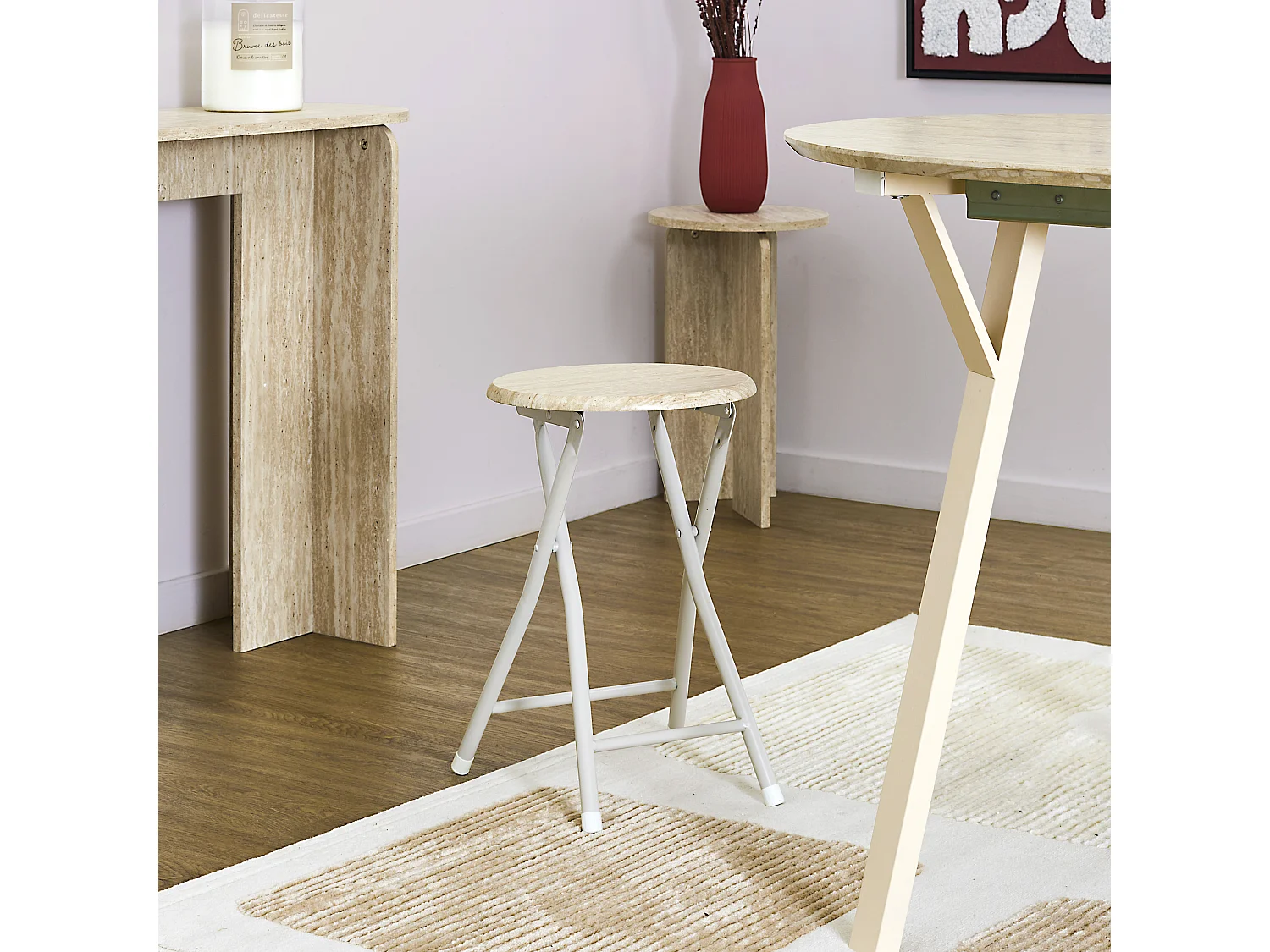 Tabouret Pliant Terra Nova Blanc, Beige