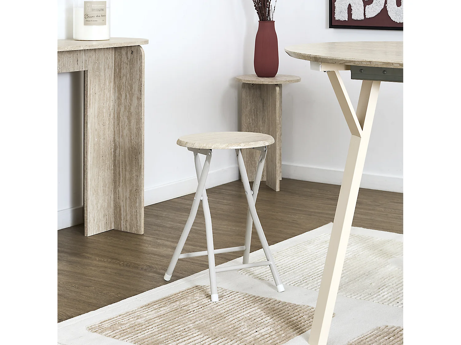 Tabouret Pliant Terra Nova Blanc, Beige