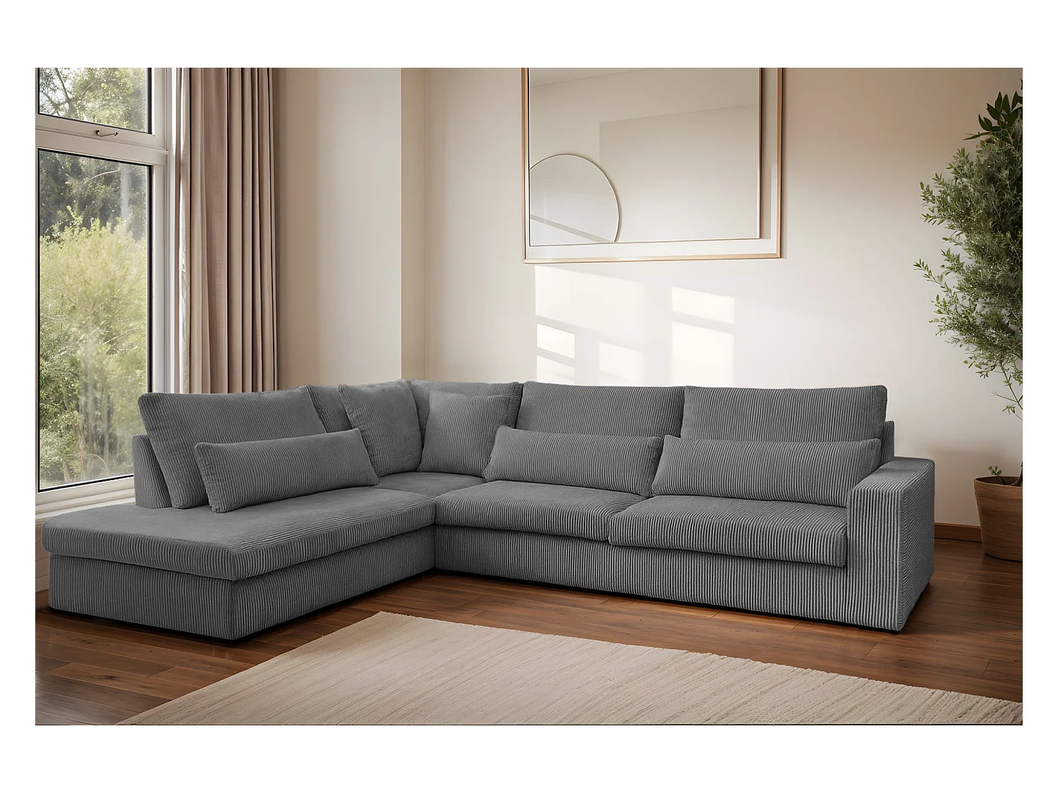 Canapé d'angle en L SVEN tissu Poso gris tourterelle gauche