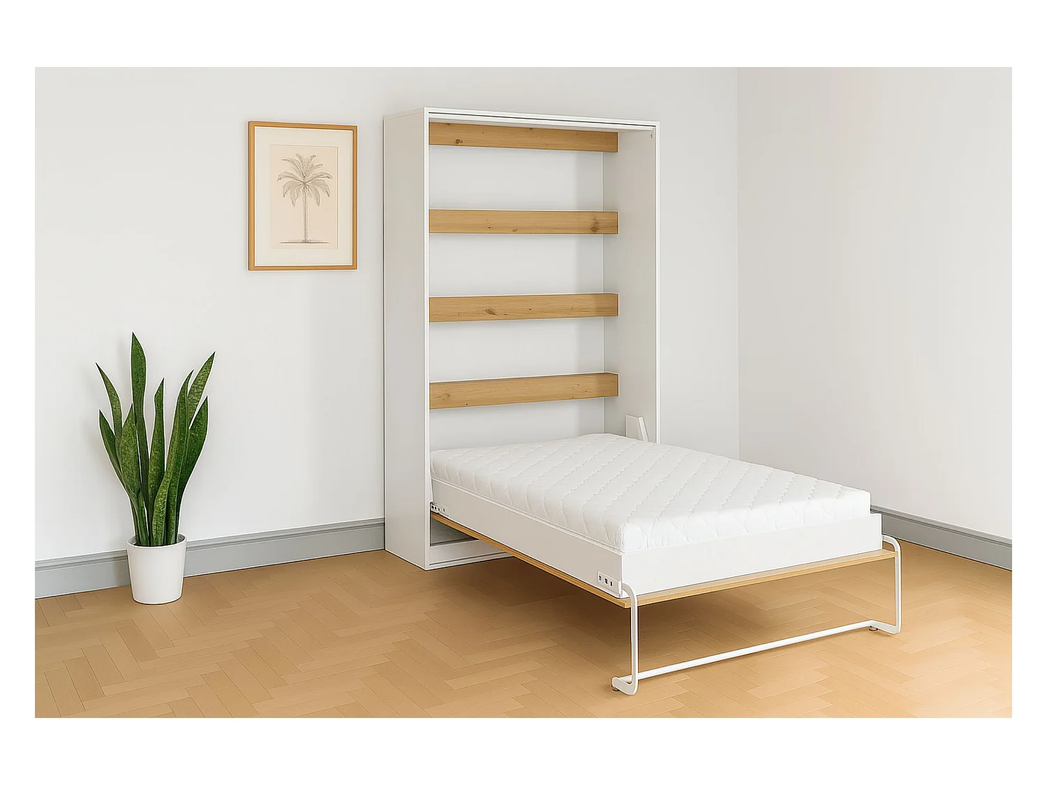 Schrankbett Perfekt 120x200 ein vertikales, das Design und Funktionalität vereint mit Matratze Eiche + Weiß