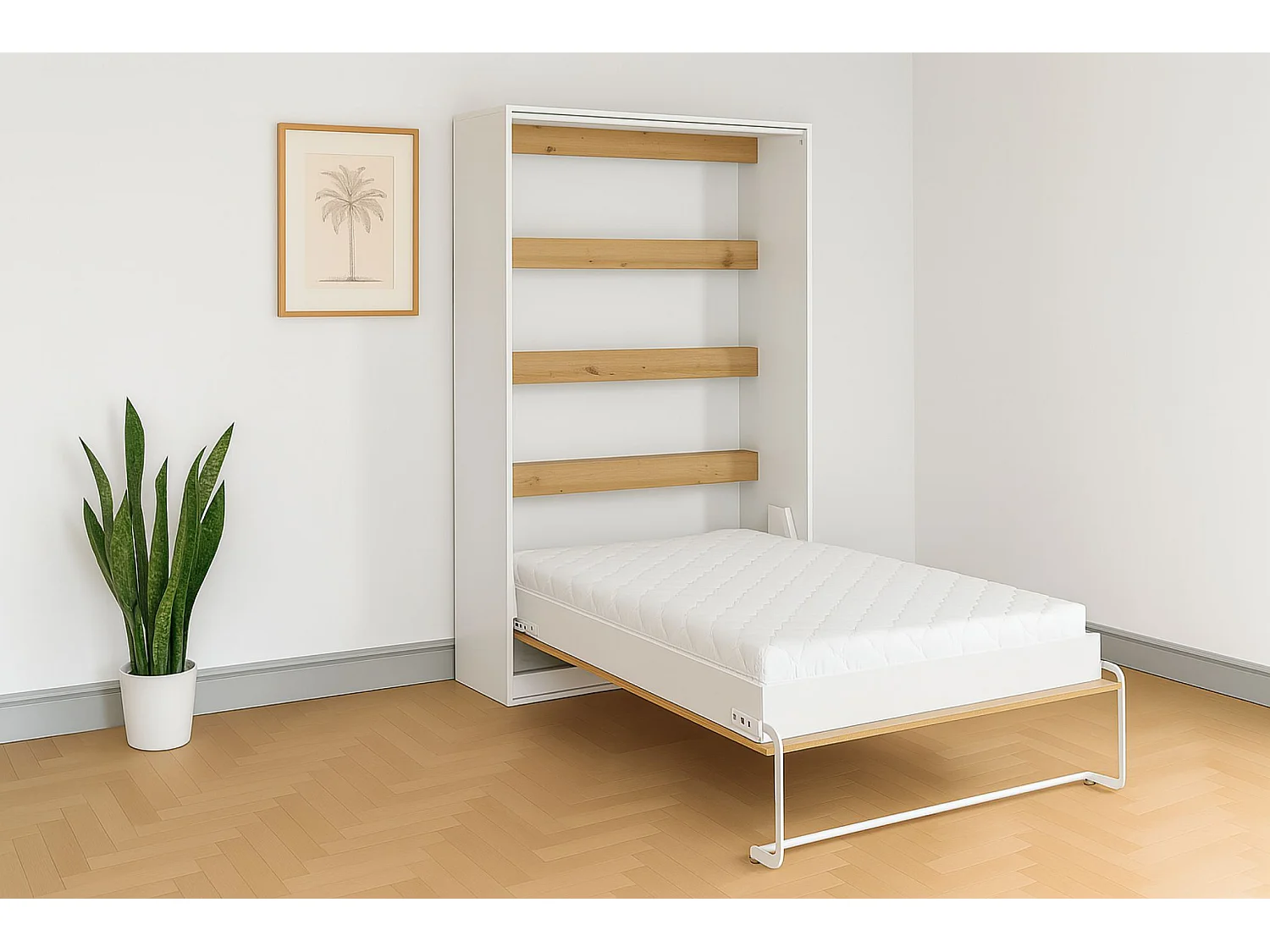 Letto guardaroba verticale perfetto 120x200 che unisce design e funzionalità con materasso rovere + bianco