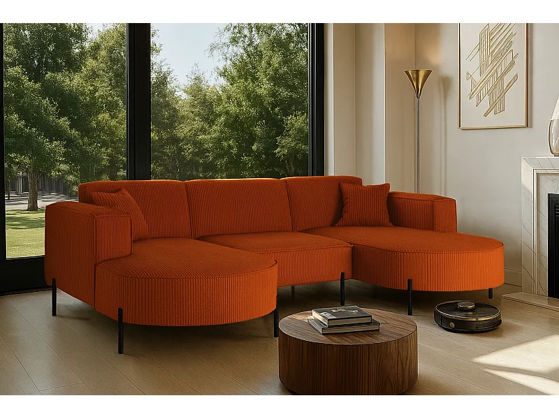 Ecksofa, Sofa Designer Modena U Rein stoff Poso Kupfer