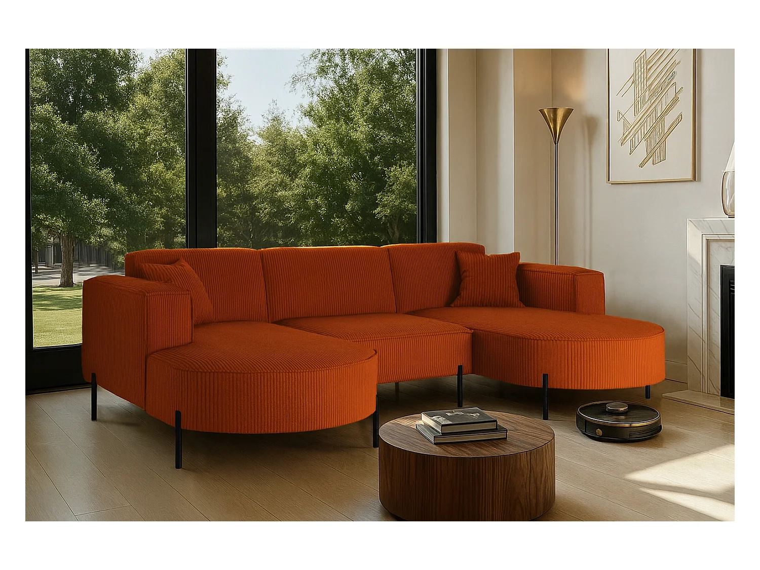 Ecksofa, Sofa Designer Modena U Rein stoff Poso Kupfer