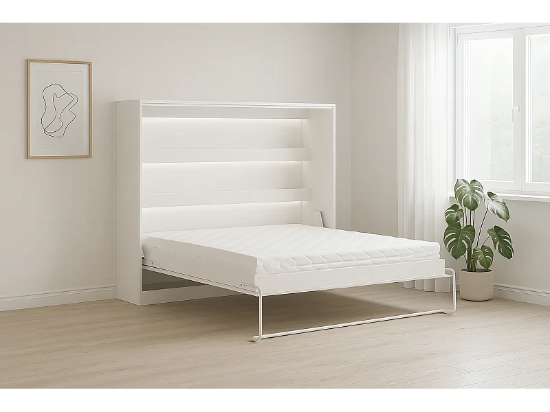 Lit escamotable Perfect 140x200 horizontal qui allie design et fonctionnalité avec matelas Blanc+Noir