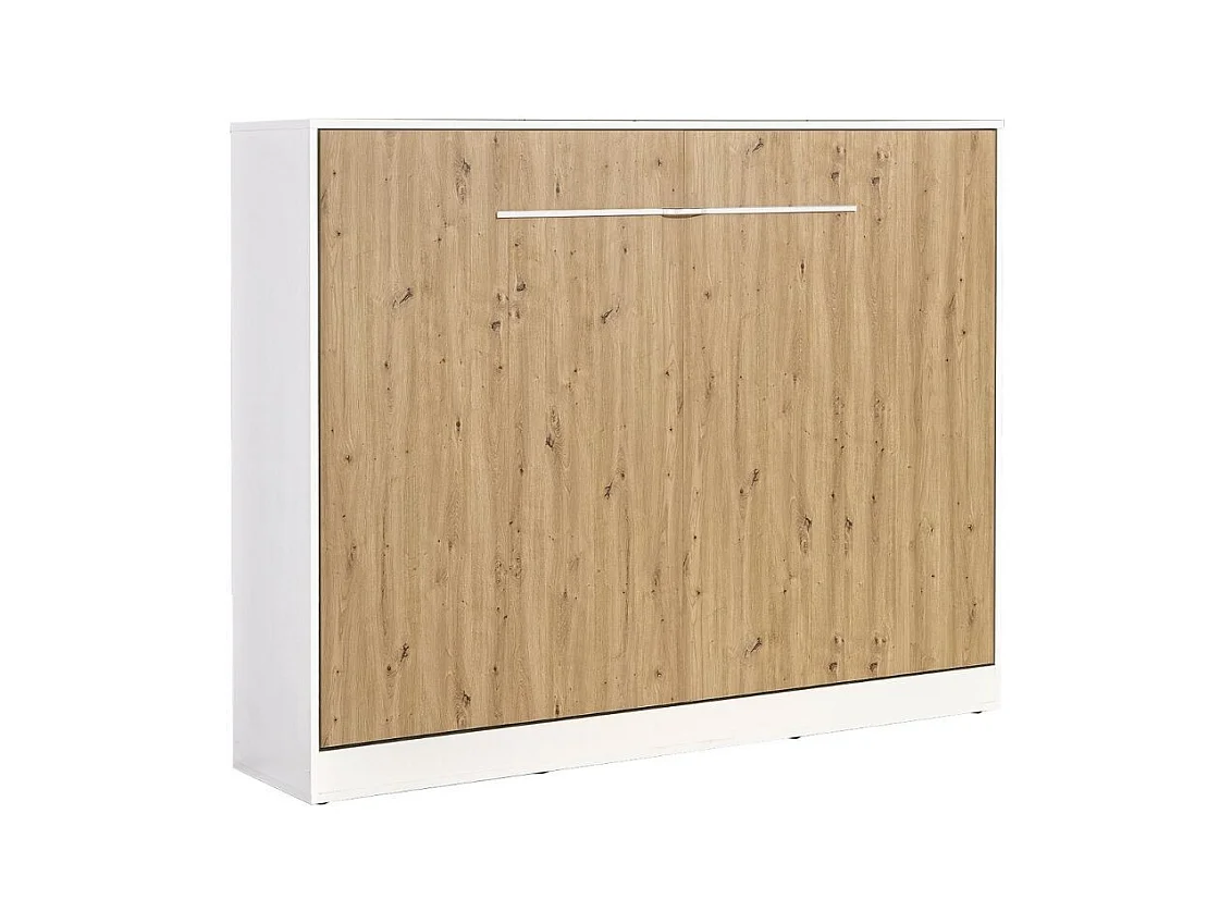 Lit escamotable Perfect 140x200 un horizontal qui allie design et fonctionnalité Chêne + Blanc