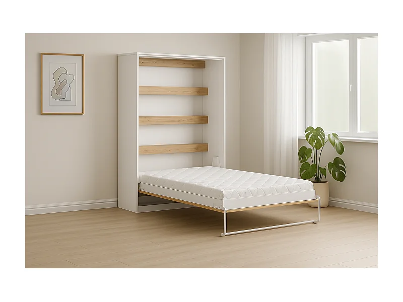 Letto guardaroba verticale perfetto 140x200 che unisce design e funzionalità con materasso rovere + bianco