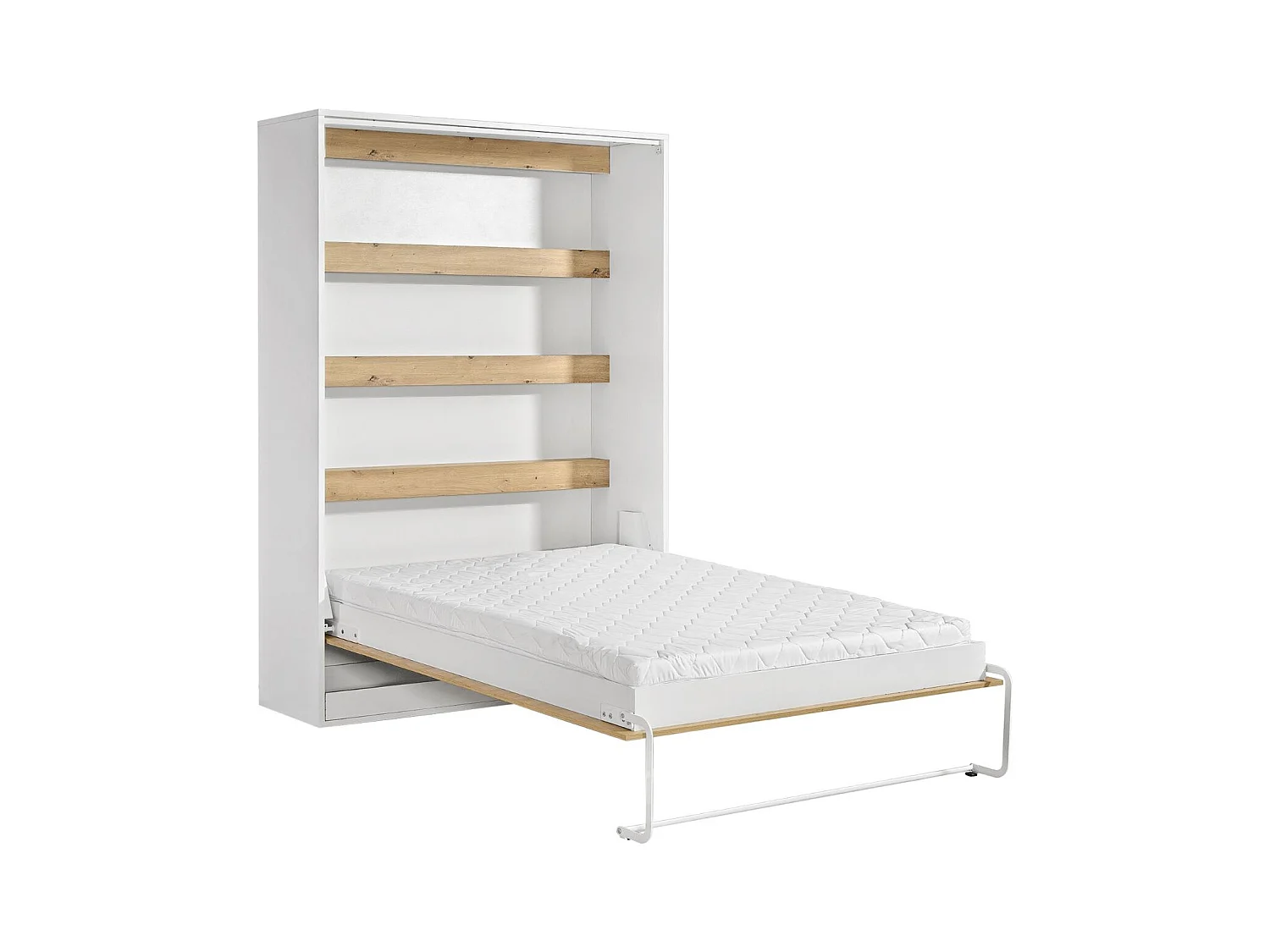 Lit armoire vertical parfait 140x200 qui allie design et fonctionnalité avec matelas en chêne + blanc