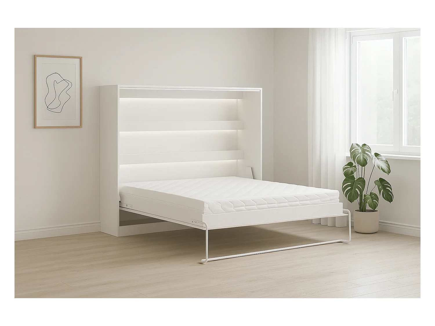 Lit escamotable Perfect 140x200 un horizontal qui allie design et fonctionnalité Blanc