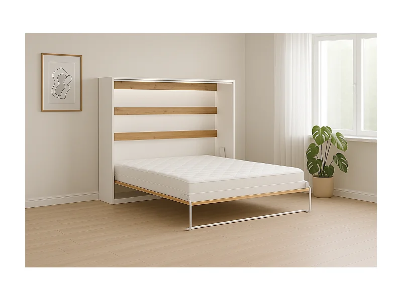 Schrankbett Perfekt 160x200 ein horizontales , das Design und Funktionalität vereint mit Matratze Eiche + Schwarz