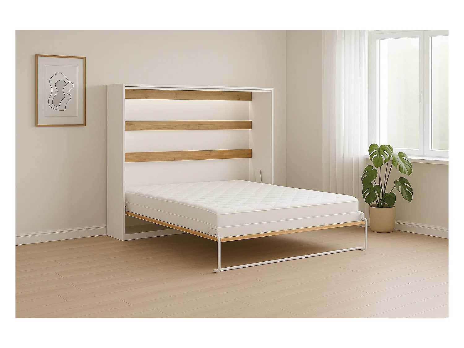 Lit escamotable Perfect 160x200 un horizontal qui allie design et fonctionnalité avec matelas chêne + noir