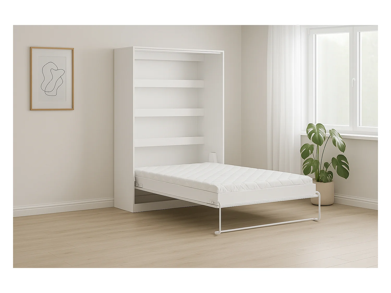 Lit escamotable Perfect 140x200 un vertical qui allie design et fonctionnalité Blanc