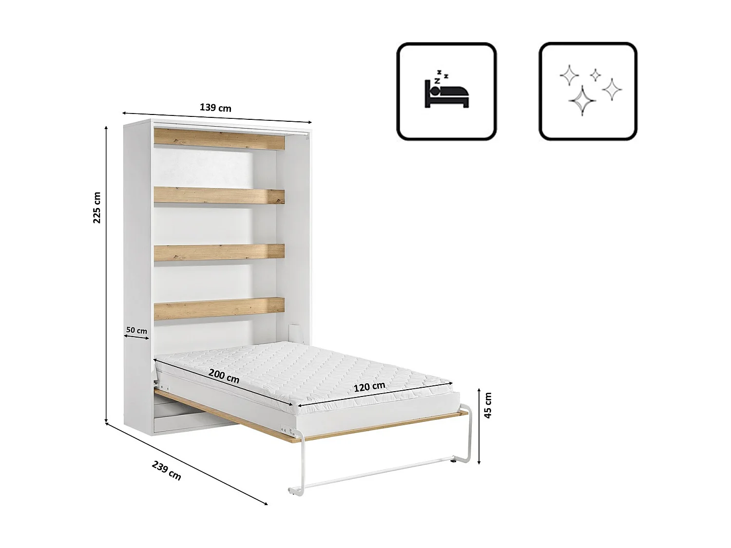 Schrankbett Perfekt 120x200 ein vertikales, das Design und Funktionalität vereint Eiche + Weiß