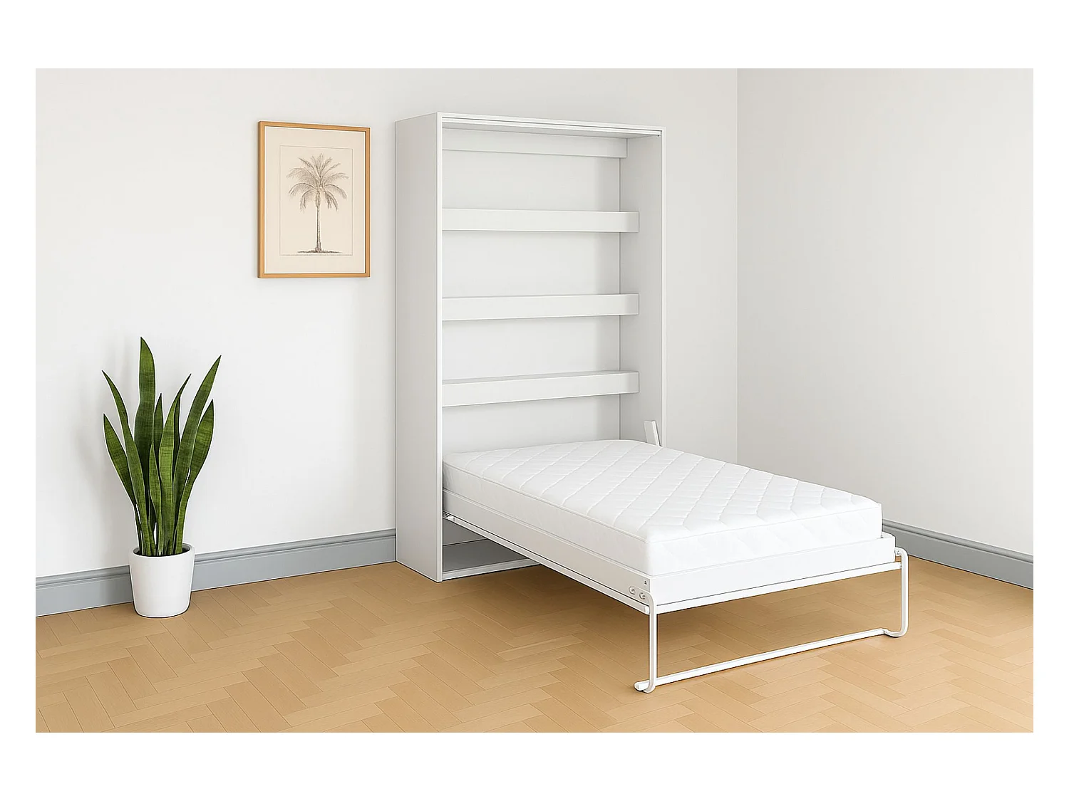 Lit escamotable vertical parfait 120x200 qui allie design et fonctionnalité avec matelas blanc+noir