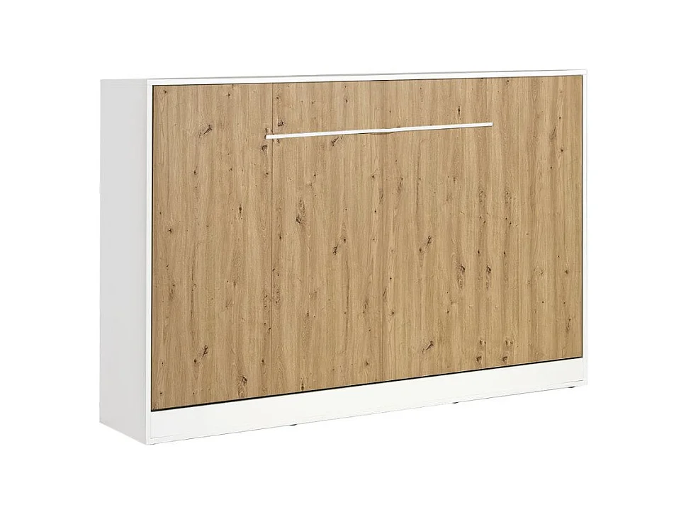 Lit escamotable horizontal parfait 120x200 qui allie design et fonctionnalité avec matelas en chêne + blanc