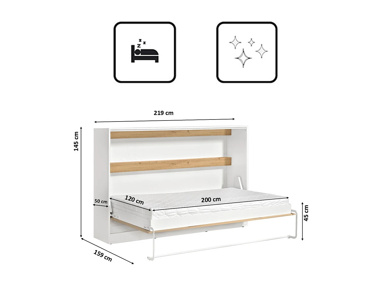 Schrankbett Perfekt 120x200 ein horizontales, das Design und Funktionalität vereint mit Matratze Eiche + Weiß