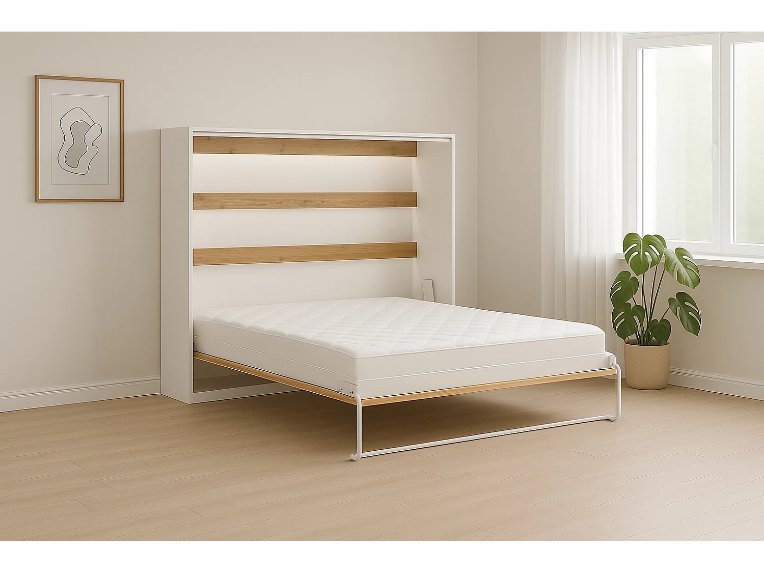 Murphy bed Perfect 160x200 een horizontaal bed dat design en functionaliteit combineert Eiken + Wit