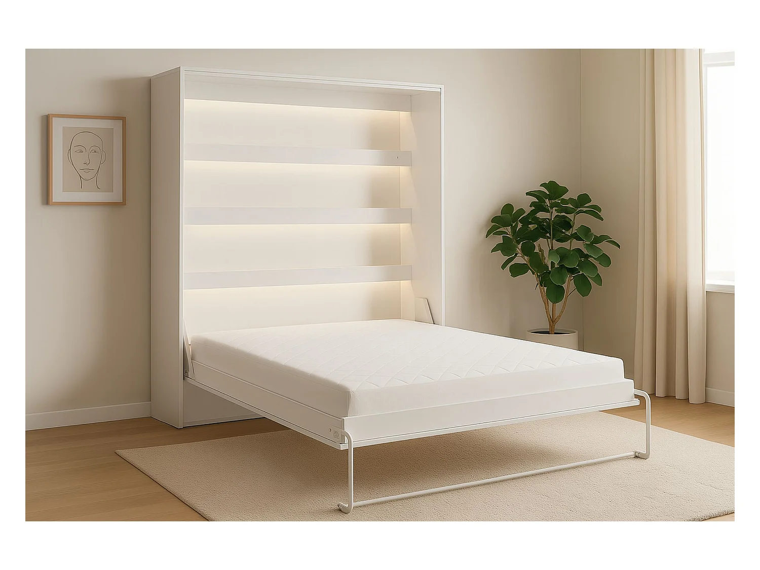 Lit escamotable Perfect 160x200 un vertical qui allie design et fonctionnalité Blanc + Noir