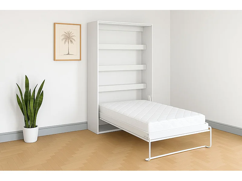 Schrankbett Perfekt 120x200 ein vertikales, das Design und Funktionalität vereint Weiß+Schwarz