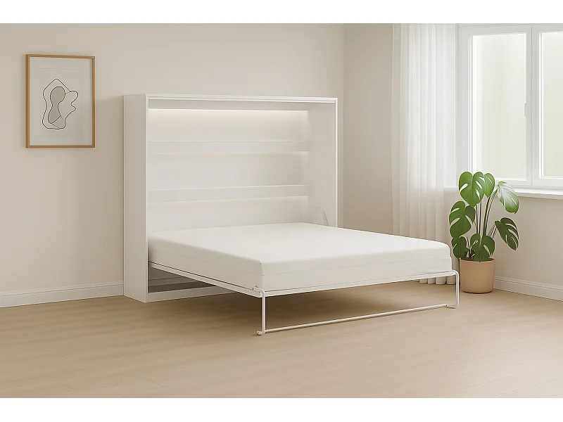 Schrankbett Perfekt 160x200 ein horizontales , das Design und Funktionalität vereint mit Matratze Weiß