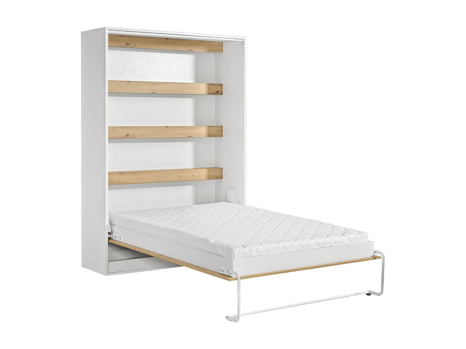 Lit armoire vertical parfait 140x200 qui allie design et fonctionnalité avec matelas en chêne + noir