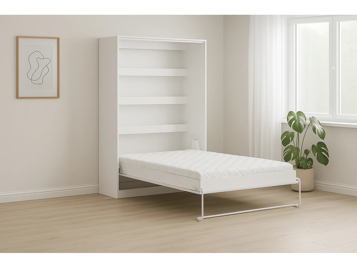 Lit armoire vertical parfait 140x200 qui allie design et fonctionnalité avec matelas blanc+noir
