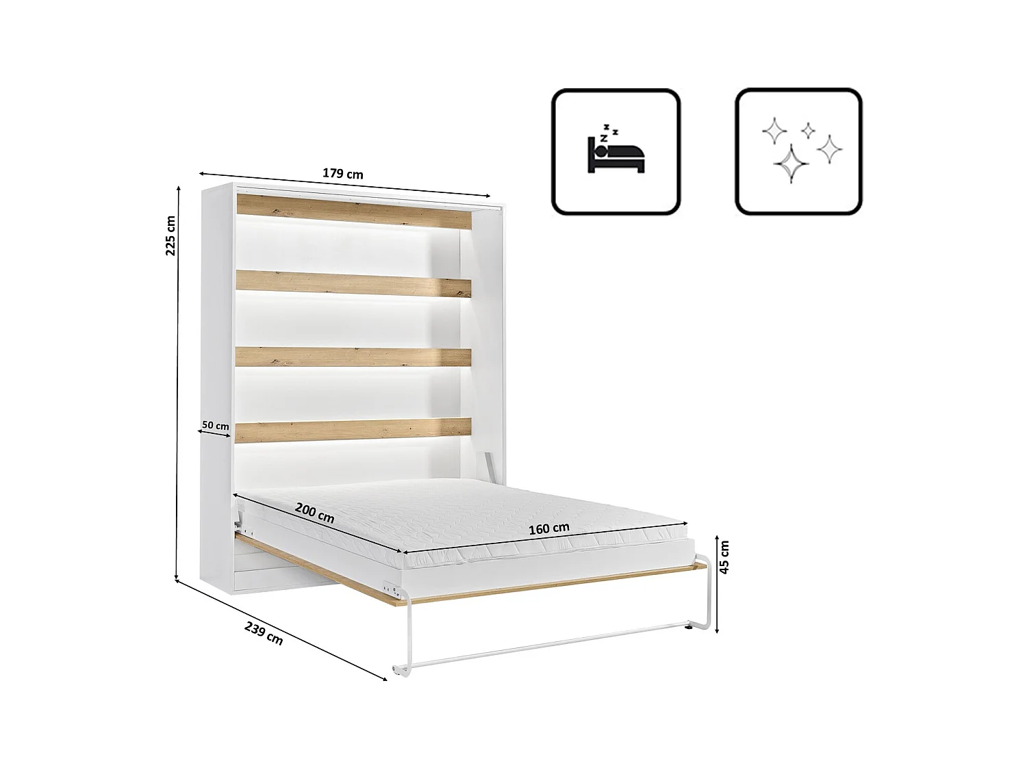 Lit armoire vertical parfait 160x200 qui allie design et fonctionnalité Chêne + Noir