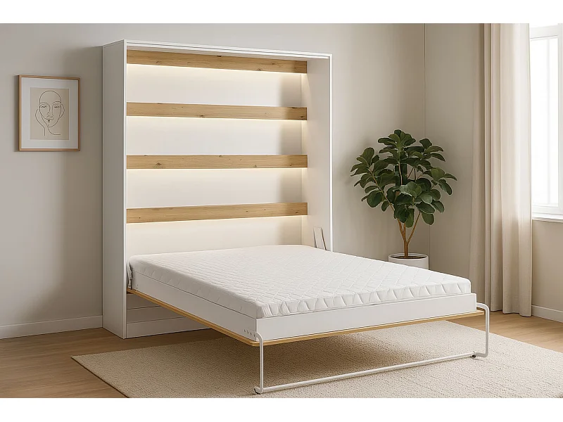 Lit armoire vertical parfait 160x200 qui allie design et fonctionnalité Chêne + Noir