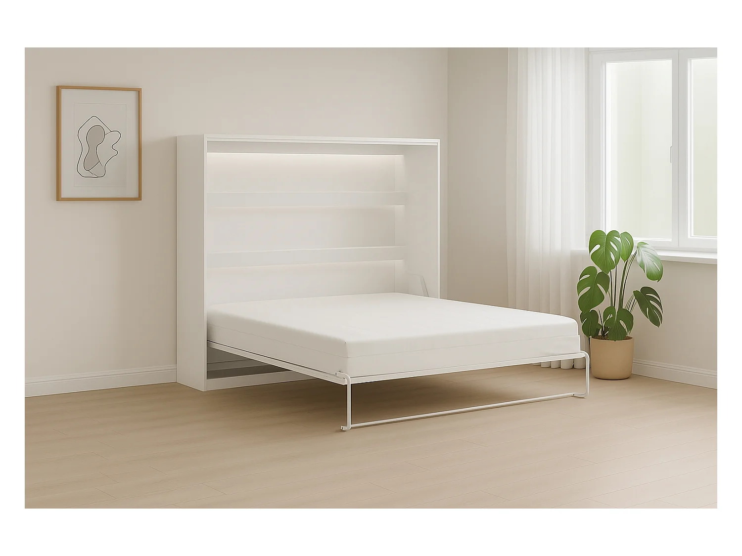 Lit escamotable Perfect 160x200 un horizontal qui allie design et fonctionnalité Blanc