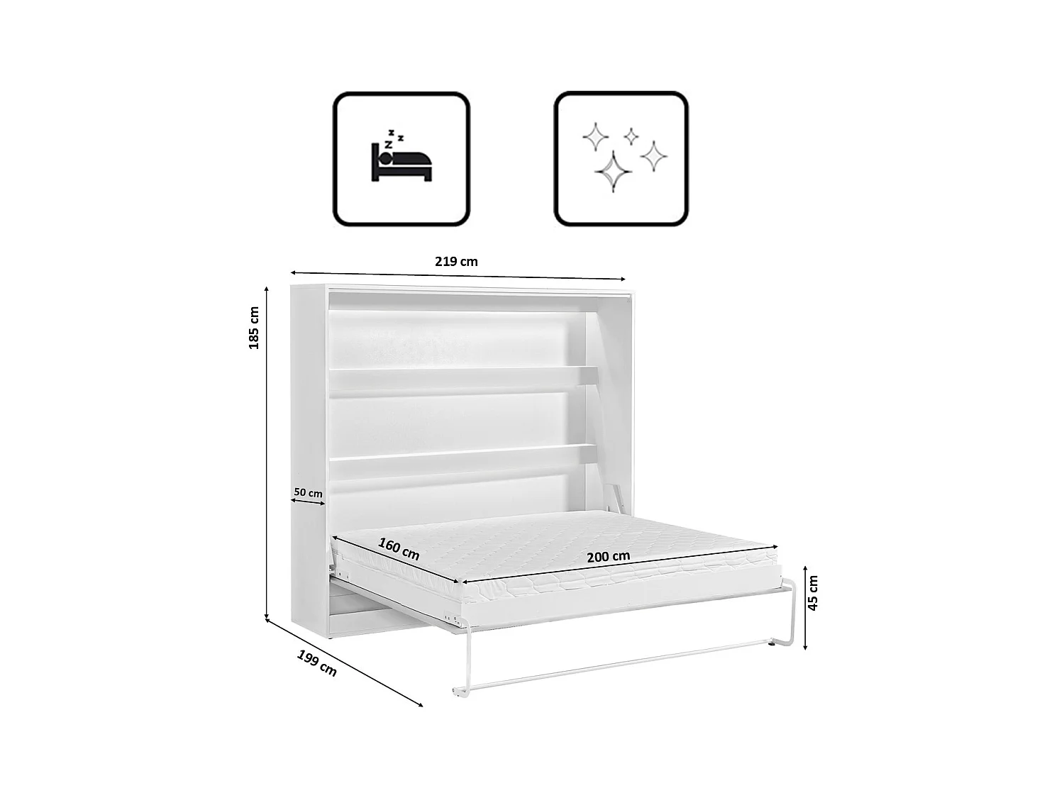 Lit escamotable Perfect 160x200 un horizontal qui allie design et fonctionnalité Blanc
