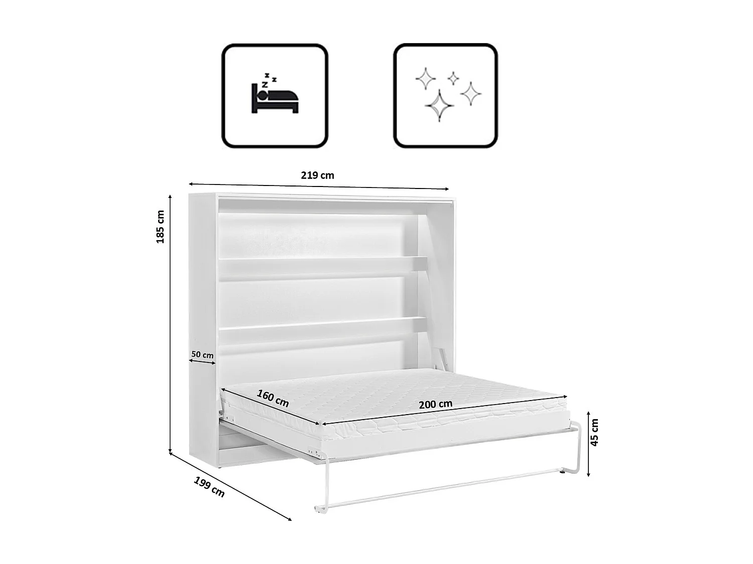 Murphy bed Perfect 160x200 een horizontaal bed dat design en functionaliteit combineert Wit