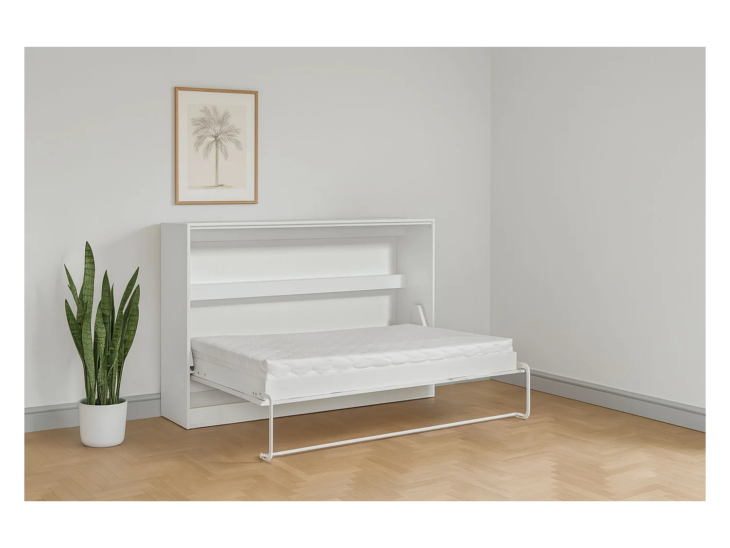 Lit escamotable Perfect 120x200 horizontal qui allie design et fonctionnalité avec matelas Blanc+Noir