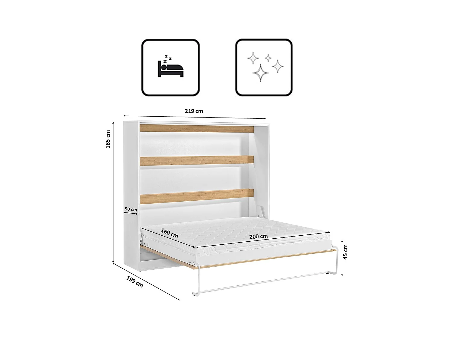 Lit escamotable Perfect 160x200 un horizontal qui allie design et fonctionnalité Chêne + Noir