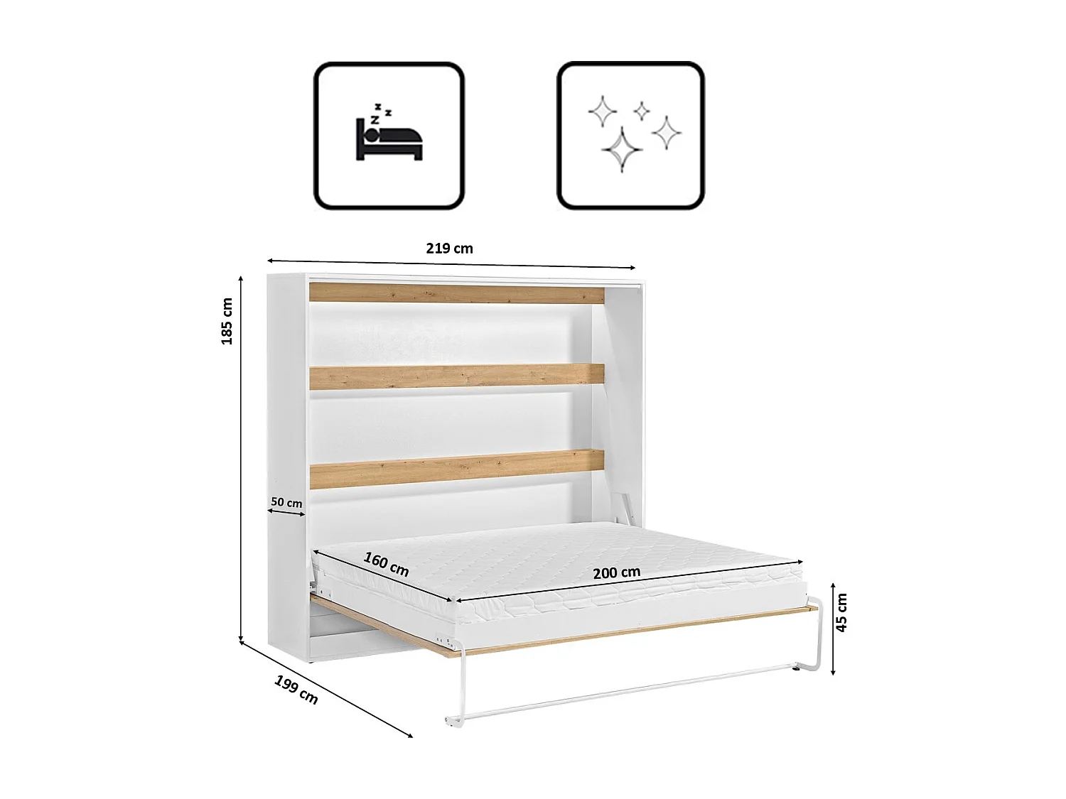 Murphy bed Perfect 160x200 een horizontaal bed dat design en functionaliteit combineert Eiken + Zwart
