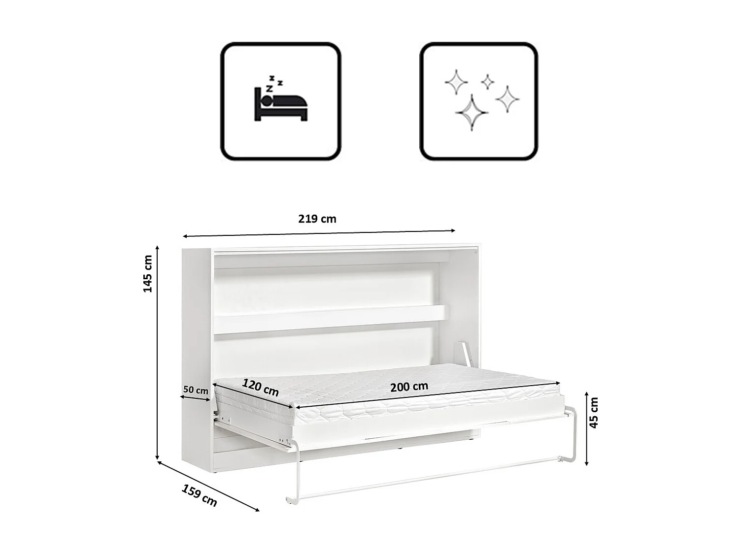 Schrankbett Perfekt 120x200 ein horizontales , das Design und Funktionalität vereint Weiß