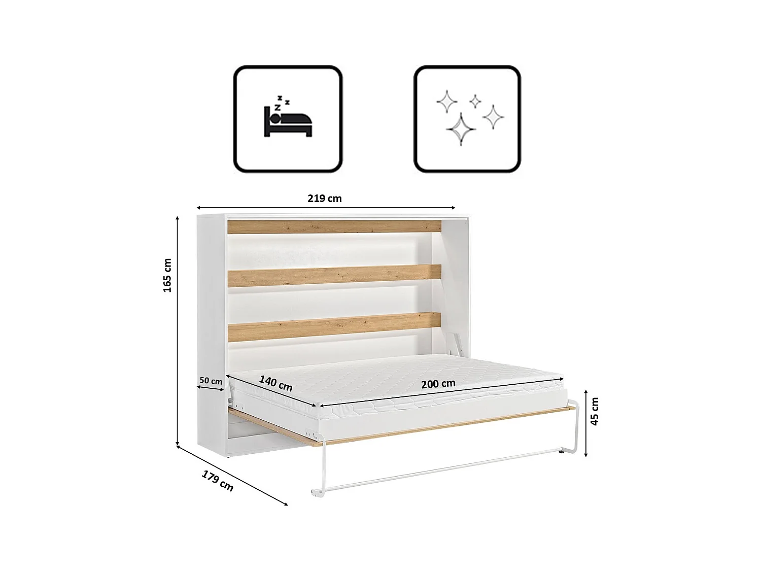 Lit escamotable Perfect 140x200 un horizontal qui allie design et fonctionnalité avec matelas chêne + noir