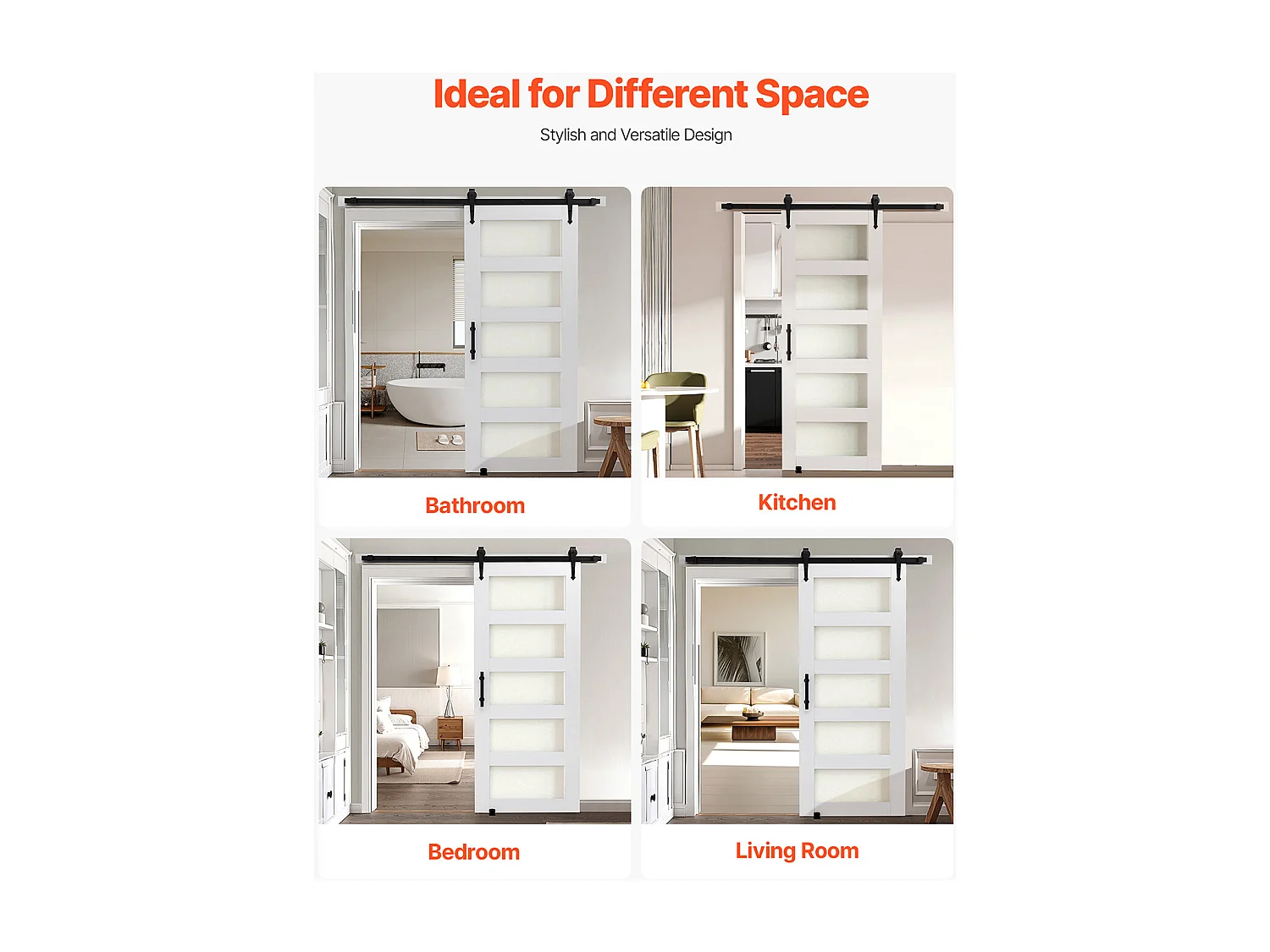 Schuur Schuifdeur SucceBuy, 81.3 x 213.4 cm, van MDF Paneel, Schuifdeurset met Beslagset, Waterdicht PVC Oppervlak