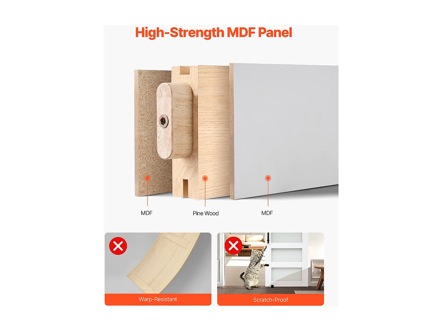 Schuur Schuifdeur SucceBuy, 81.3 x 213.4 cm, van MDF Paneel, Schuifdeurset met Beslagset, Waterdicht PVC Oppervlak