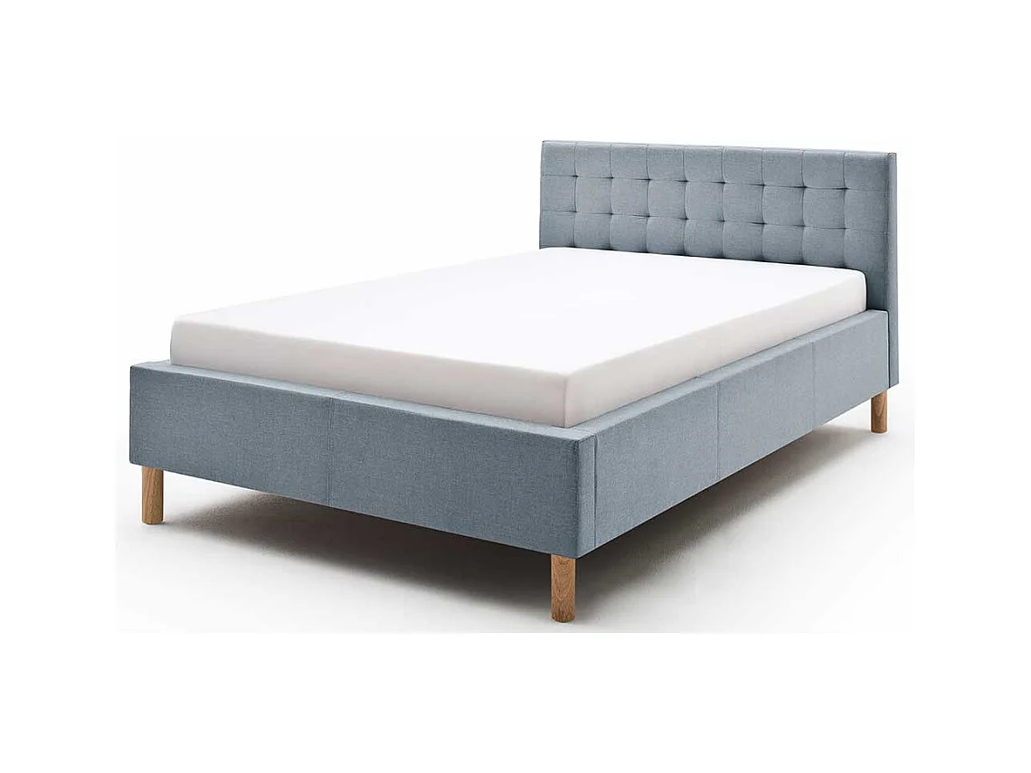 Stoffbett in Hellblau gestepptem Kopfteil