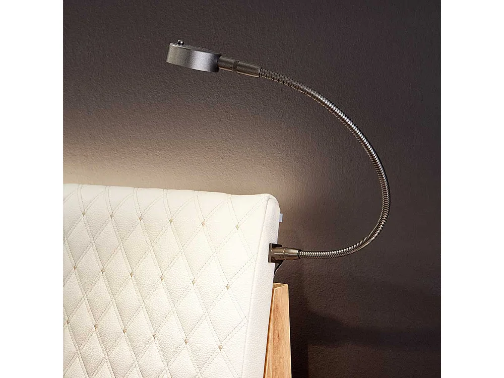 Großes Bett aus Kernbuche Massivholz Kunstleder in Beige (dreiteilig)